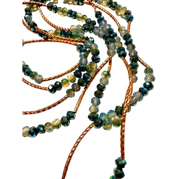 Sparkling Blue AB Bead Necklace Long Glass Gold Tone Curved Bars - Picture 6 of 8